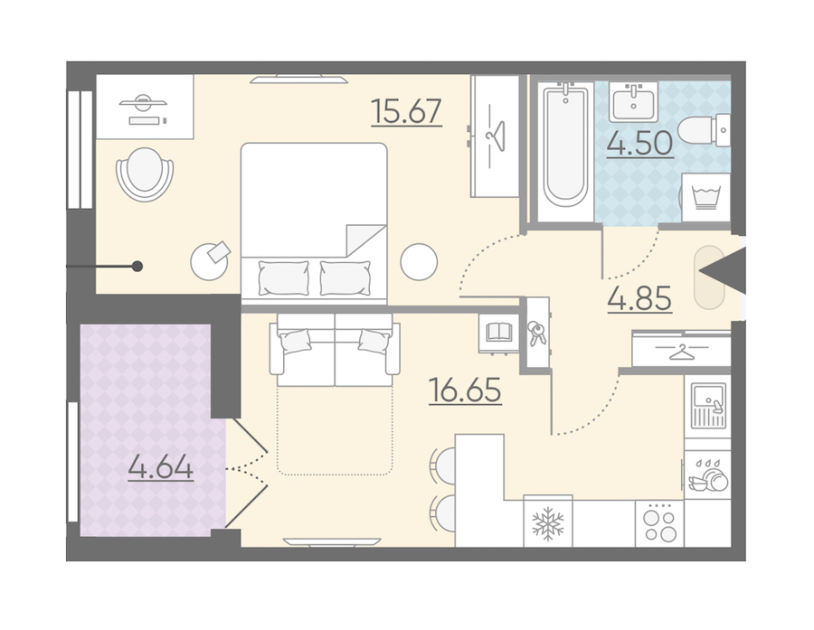 Однокомнатная квартира в : площадь 43.99 м2 , этаж: 8 – купить в Санкт-Петербурге